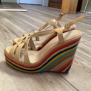 Strappy striped wedges